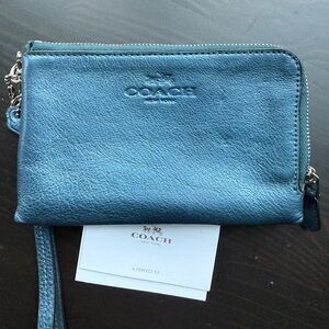 Coach Metallic Blue Leather Wristlet